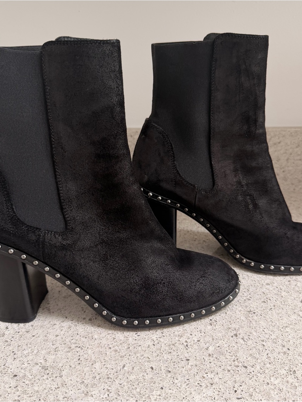 Rag & Bone Black Studded Suede Block Heel Ankle Boots - Women